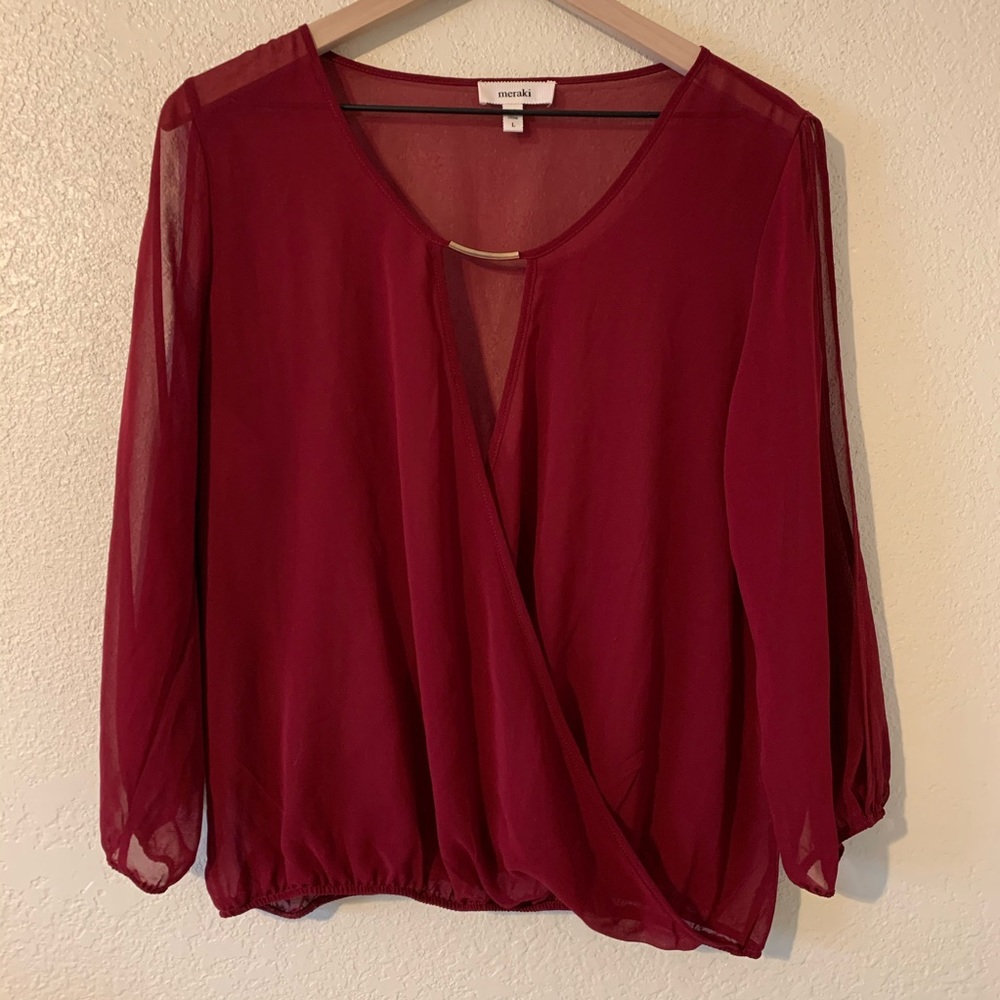 Meraki Sheer Women’s Blouse (Maroon)